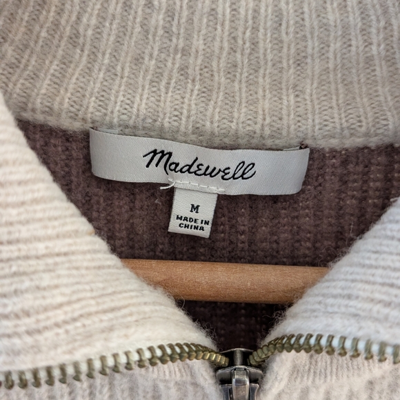Madewell Tricolor Half-Zip Wool Sweater In Ivory/Mauve/Black - Picture 9 of 10